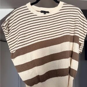 Miou Muse Cream & Brown Striped Crewneck Sweater